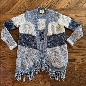 Lucky Brand Cotton Wool Blend Western Cardigan Blue Women’s Medium Fringe